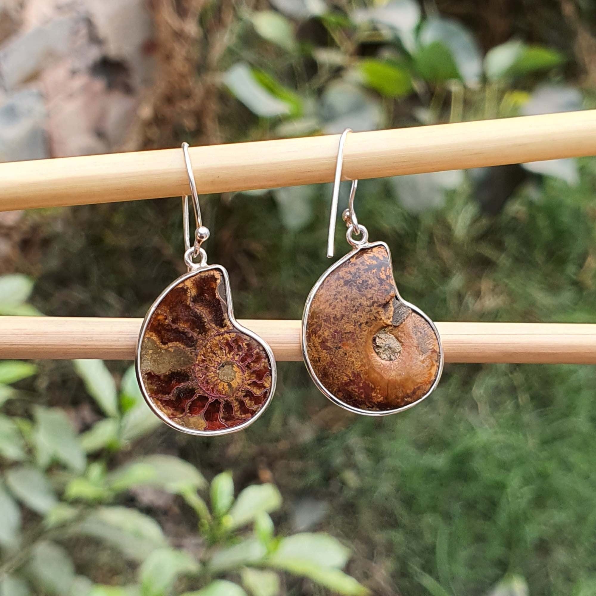 Ammonite Fossil Silver Earrings - Handmade Unique Ocean Inspired Jewelry, Sterling Silver
