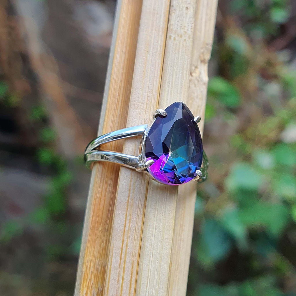 Rainbow Mystic Topaz Ring for Men and Women, Sterling Silver, Split Band