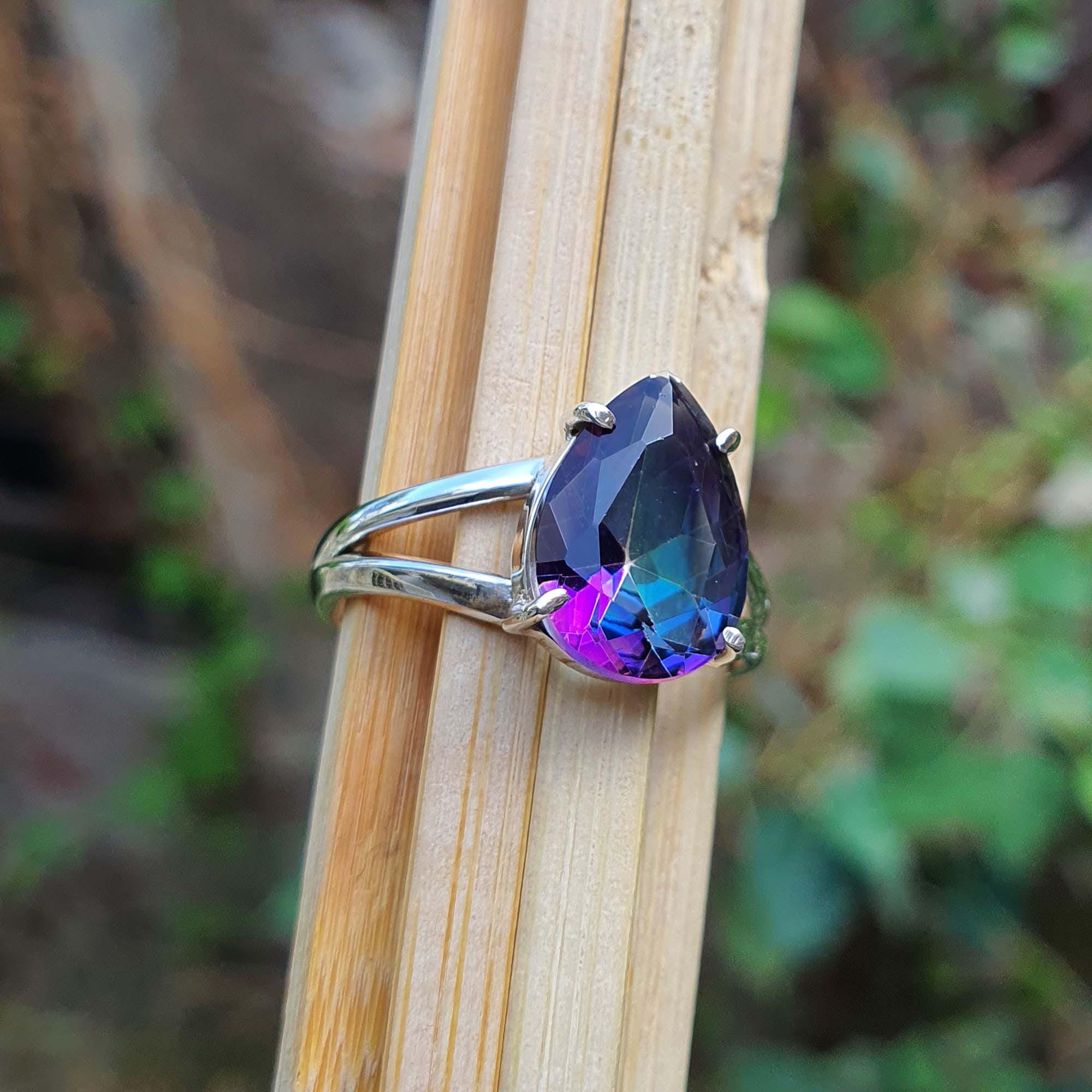 Rainbow Mystic Topaz Ring for Men and Women, Sterling Silver, Split Band