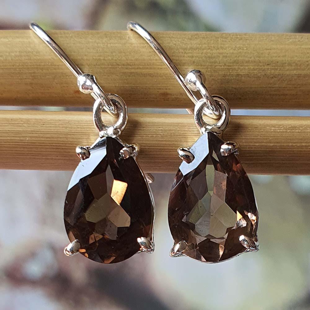 Waterdrop Protective Smoky Quartz Earrings for Women - 925 Sterling Silver Dangle