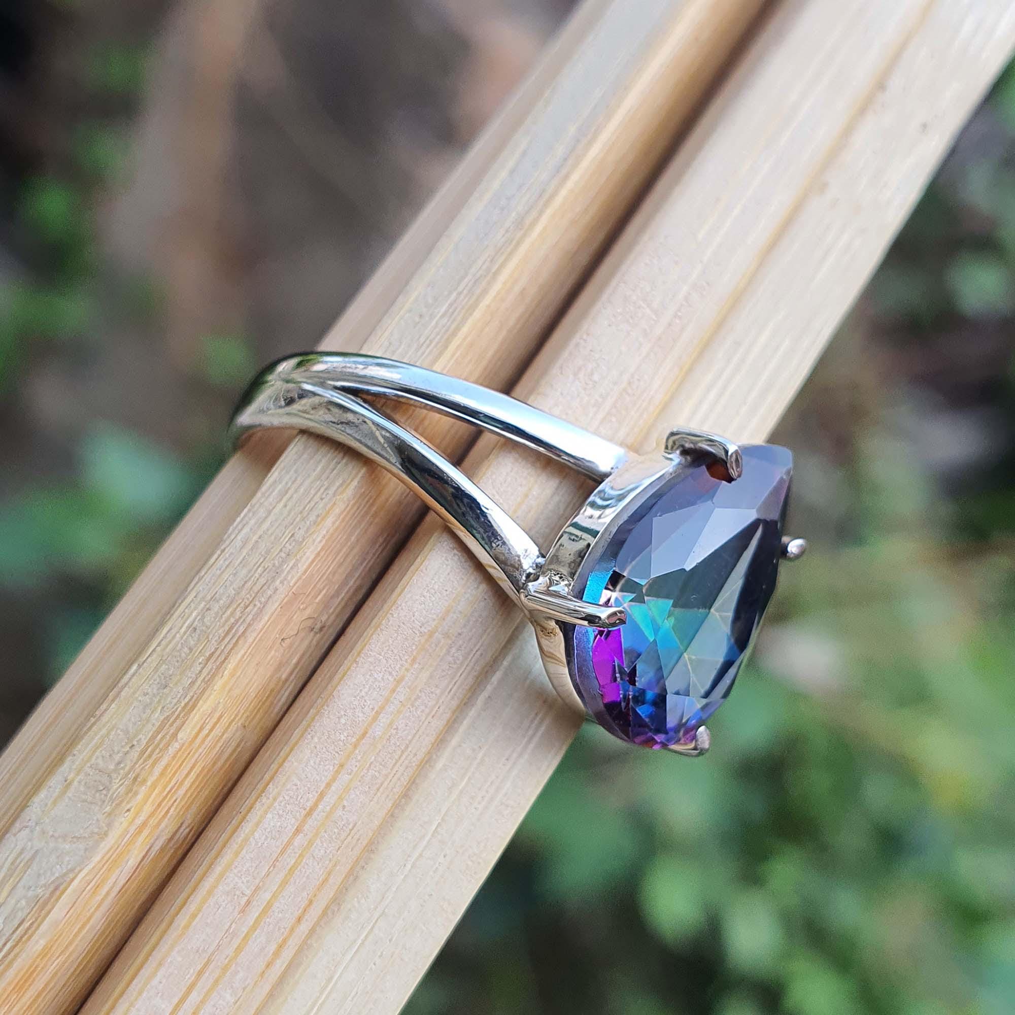 Rainbow Mystic Topaz Ring for Men and Women, Sterling Silver, Split Band