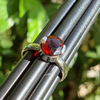 Handmade Round Garnet Ring: 925 Sterling Silver Band