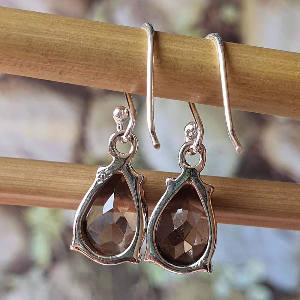 Waterdrop Protective Smoky Quartz Earrings for Women - 925 Sterling Silver Dangle
