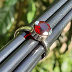Handmade Round Garnet Ring: 925 Sterling Silver Band