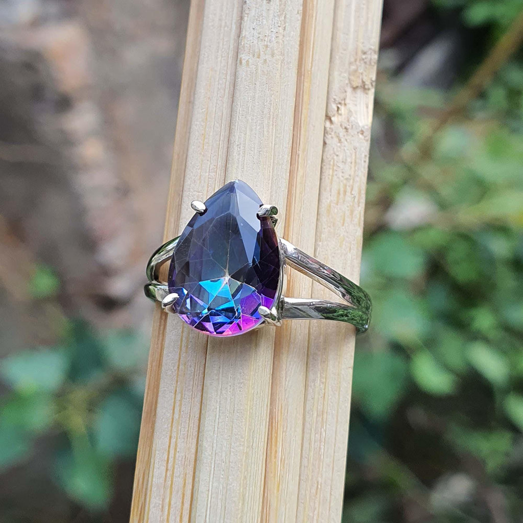 Rainbow Mystic Topaz Ring for Men and Women, Sterling Silver, Split Band