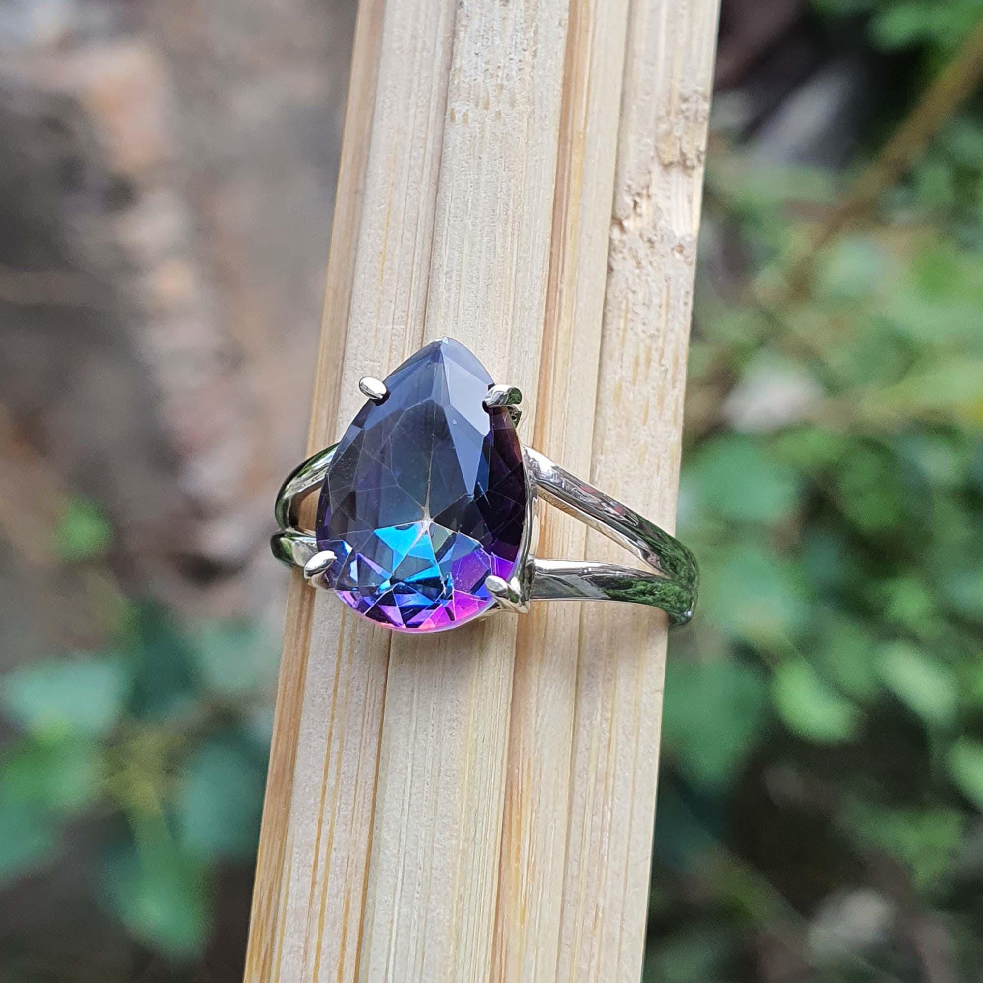 Rainbow Mystic Topaz Ring for Men and Women, Sterling Silver, Split Band