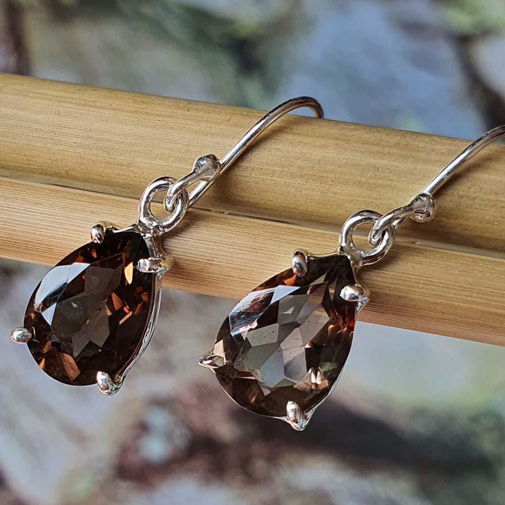 Waterdrop Protective Smoky Quartz Earrings for Women - 925 Sterling Silver Dangle