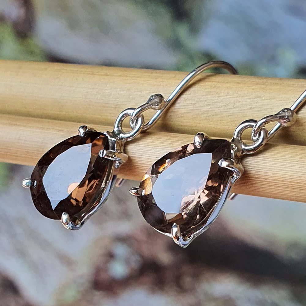 Waterdrop Protective Smoky Quartz Earrings for Women - 925 Sterling Silver Dangle