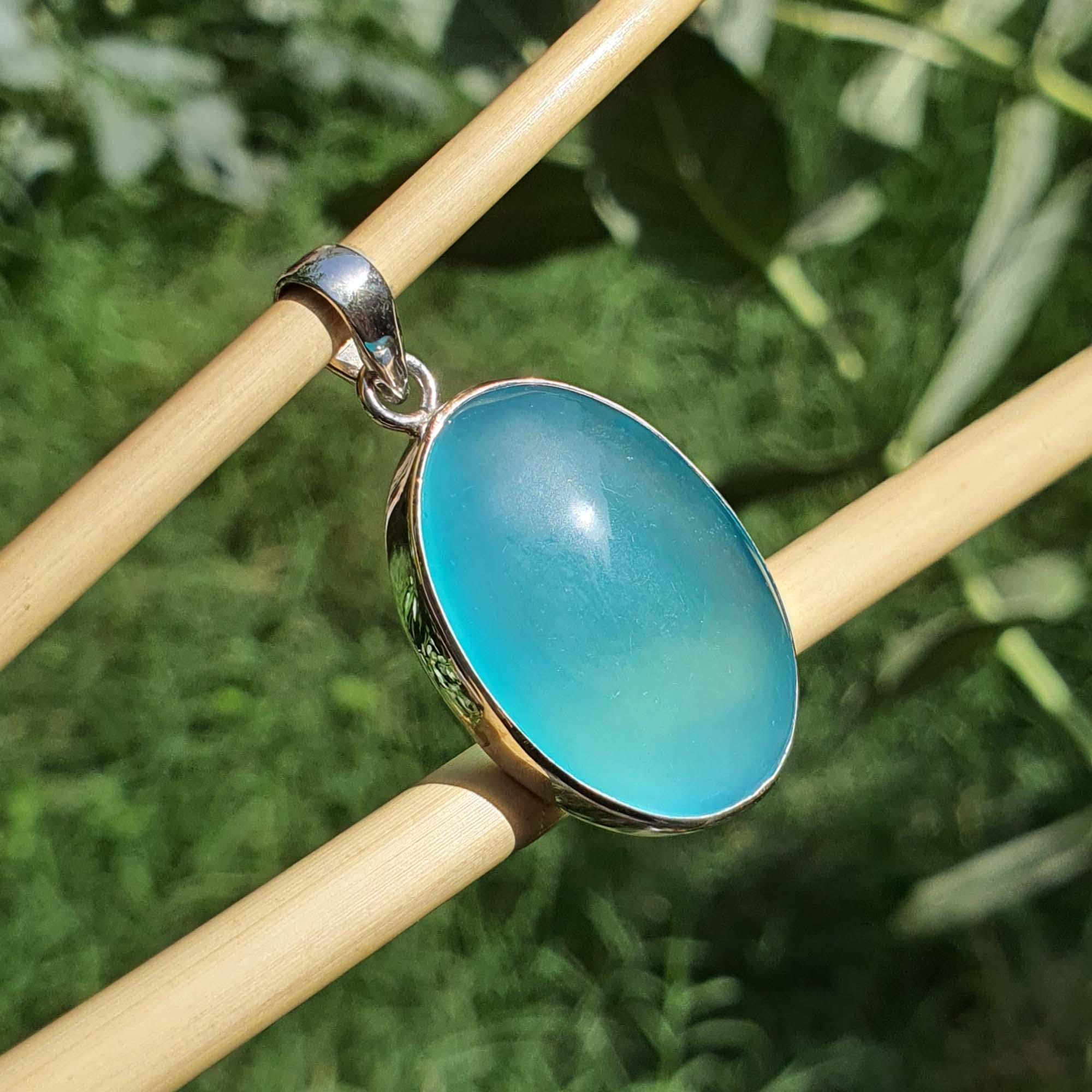 Handmade Sterling Silver Blue Chalcedony Pendant Necklace