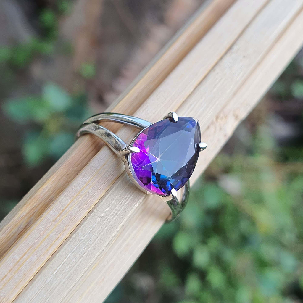 Rainbow Mystic Topaz Ring for Men and Women, Sterling Silver, Split Band