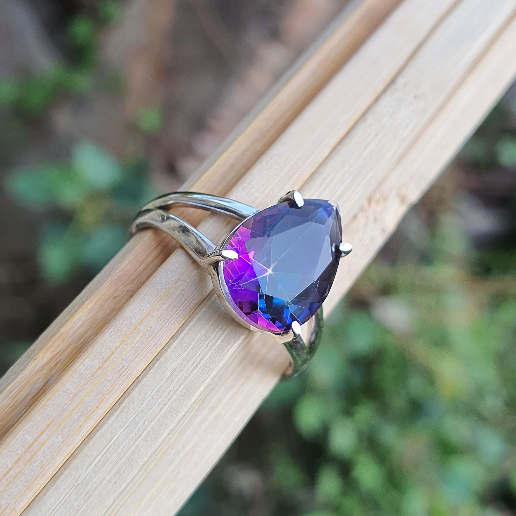 Rainbow Mystic Topaz Ring for Men and Women, Sterling Silver, Split Band