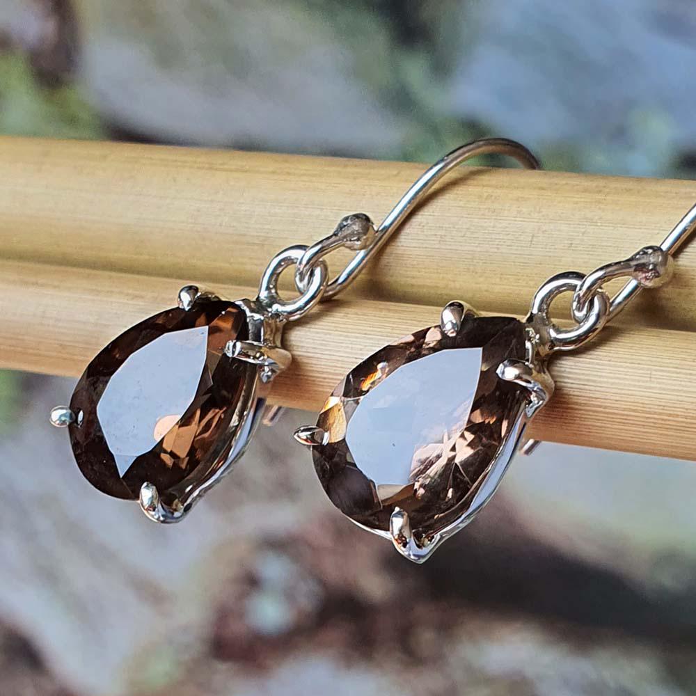 Waterdrop Protective Smoky Quartz Earrings for Women - 925 Sterling Silver Dangle