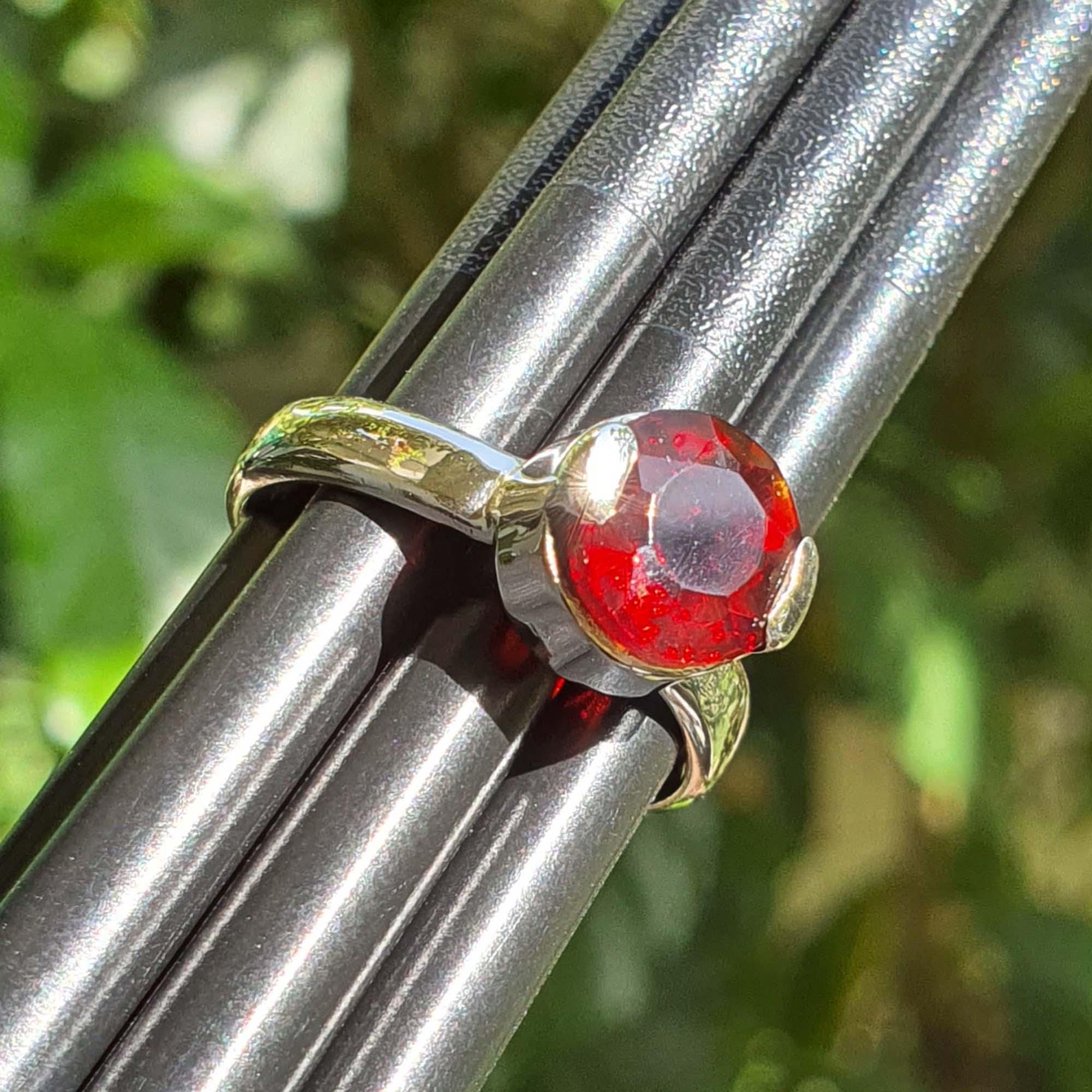 Handmade Round Garnet Ring: 925 Sterling Silver Band