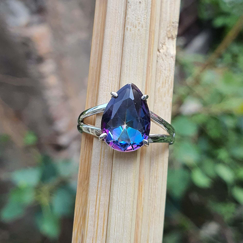 Rainbow Mystic Topaz Ring for Men and Women, Sterling Silver, Split Band