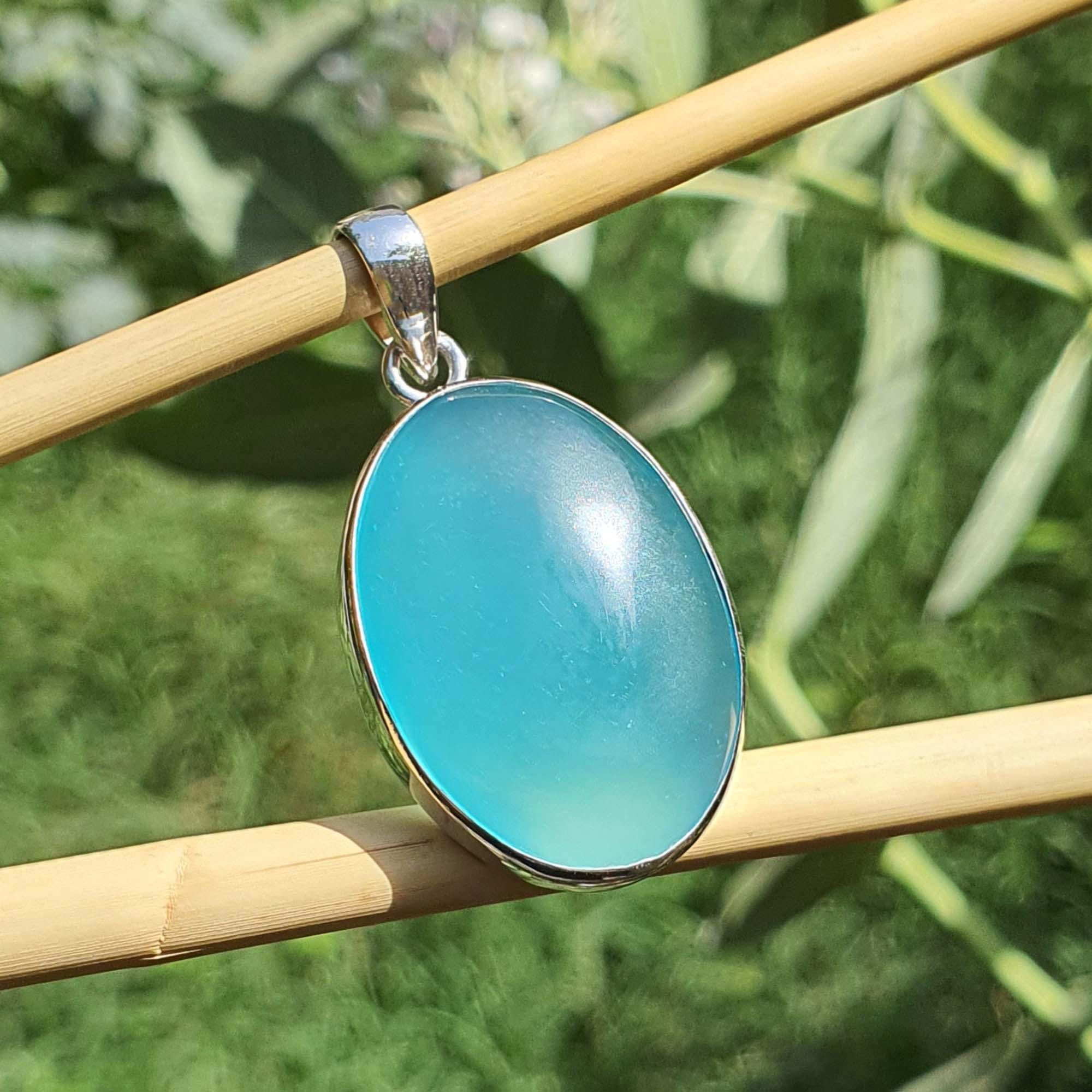 Handmade Sterling Silver Blue Chalcedony Pendant Necklace