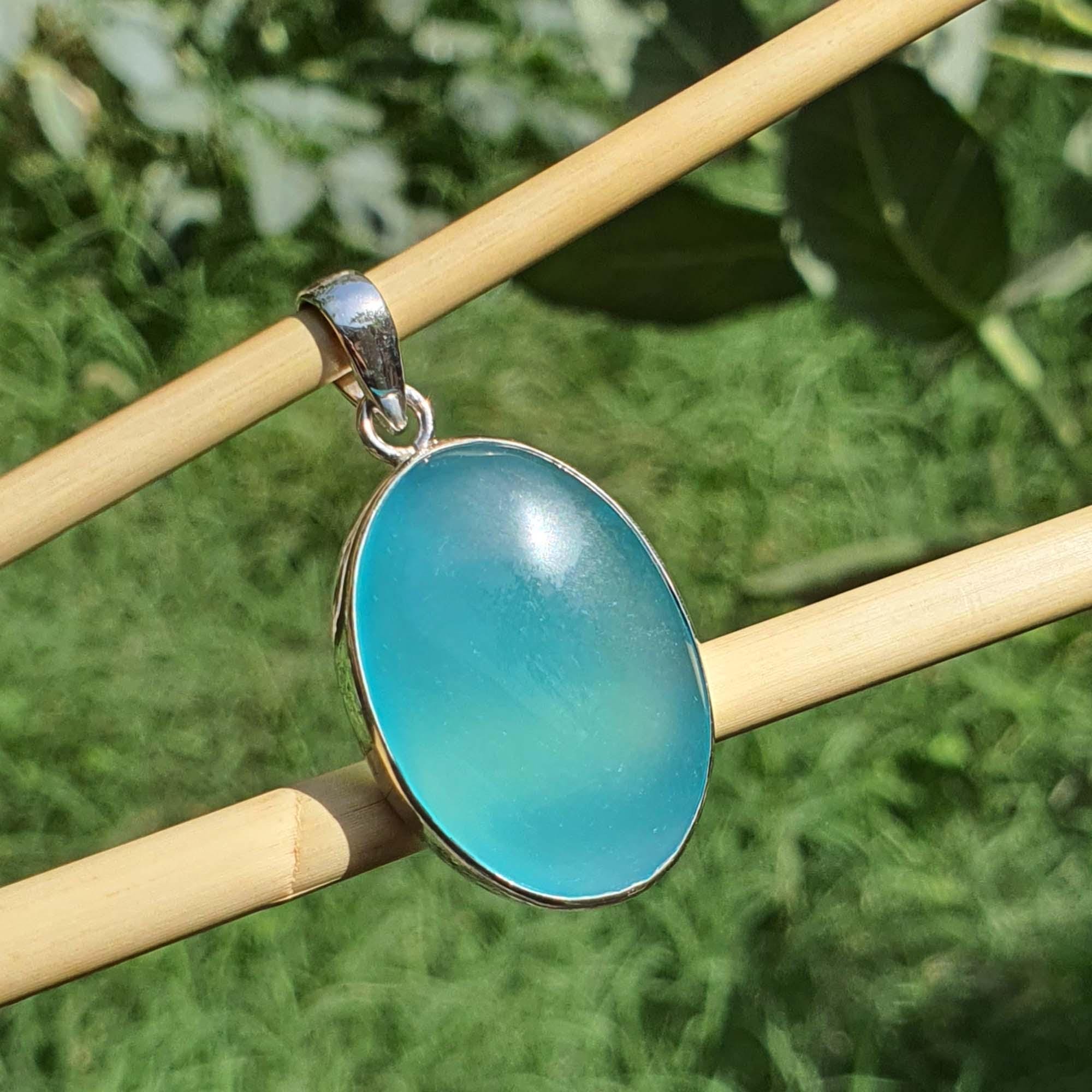 Handmade Sterling Silver Blue Chalcedony Pendant Necklace