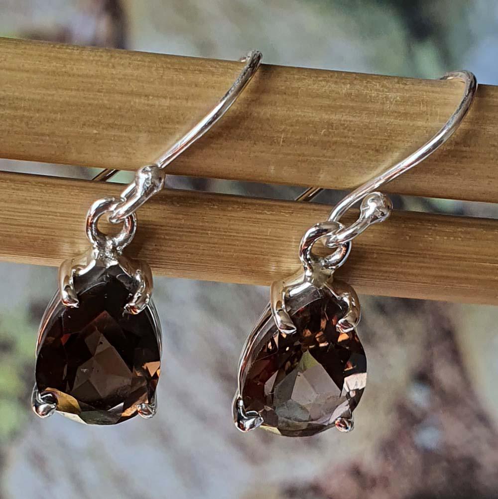 Waterdrop Protective Smoky Quartz Earrings for Women - 925 Sterling Silver Dangle