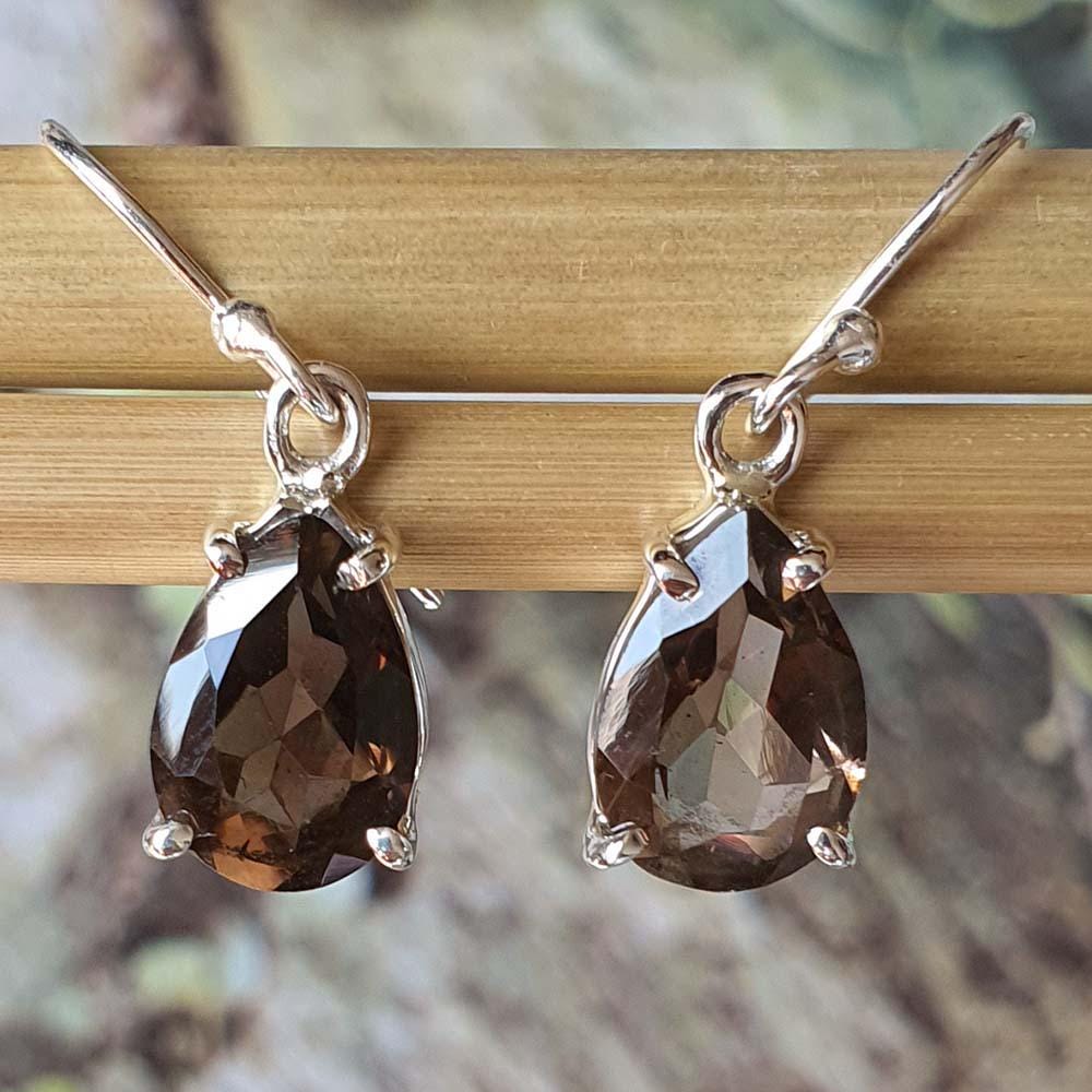 Waterdrop Protective Smoky Quartz Earrings for Women - 925 Sterling Silver Dangle
