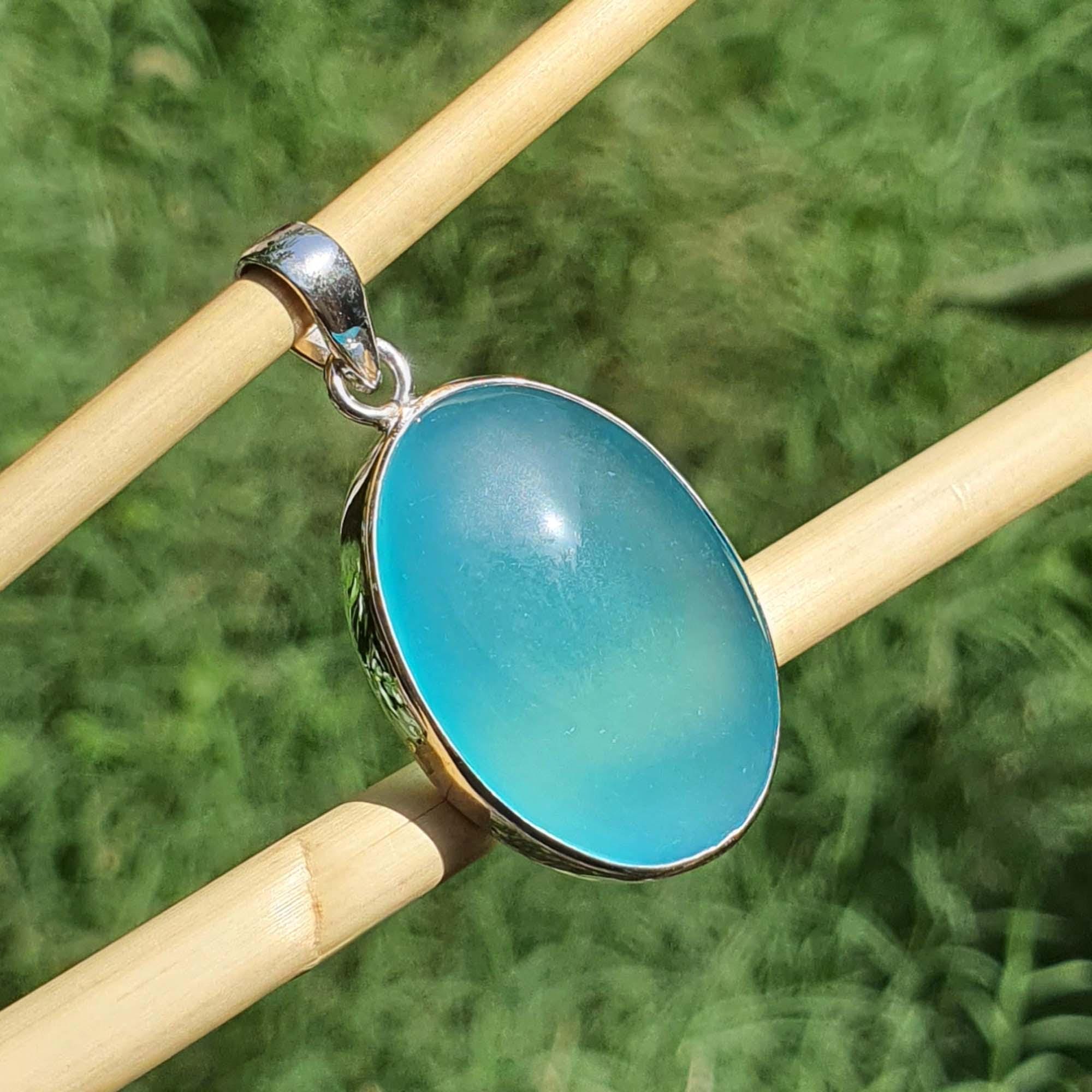 Handmade Sterling Silver Blue Chalcedony Pendant Necklace