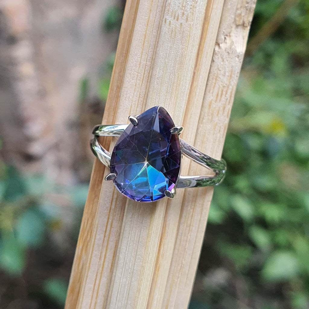 Rainbow Mystic Topaz Ring for Men and Women, Sterling Silver, Split Band